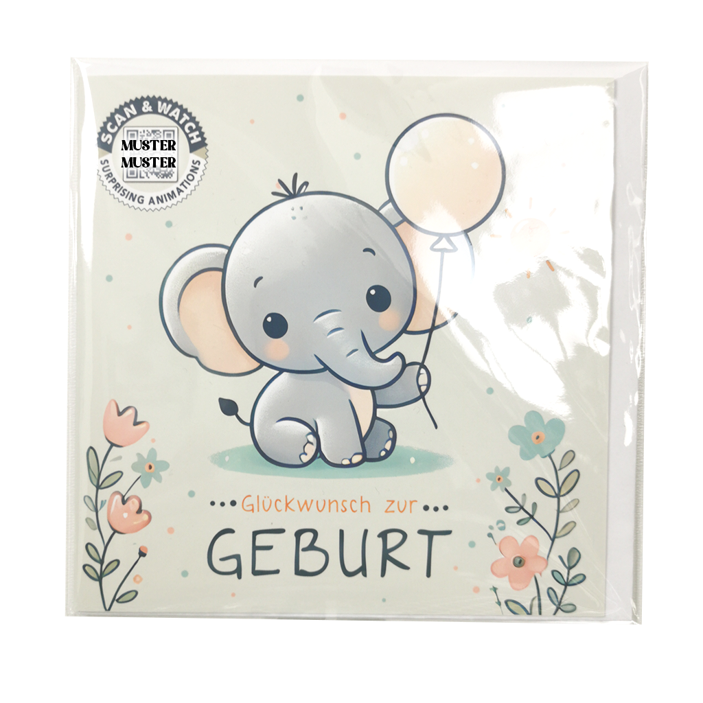 Geburt Baby Elefant | animierte Grußkarte quadratisch 15x15cm | Klappkarte inkl. Umschlag (Kopie)