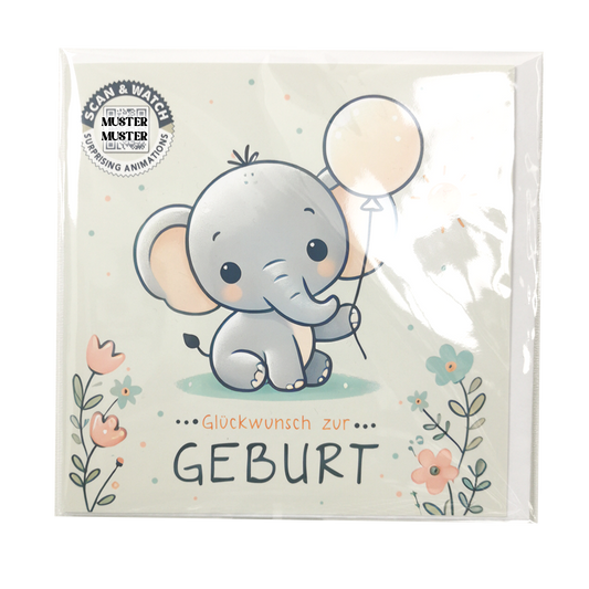 Geburt Baby Elefant | animierte Grußkarte quadratisch 15x15cm | Klappkarte inkl. Umschlag (Kopie)